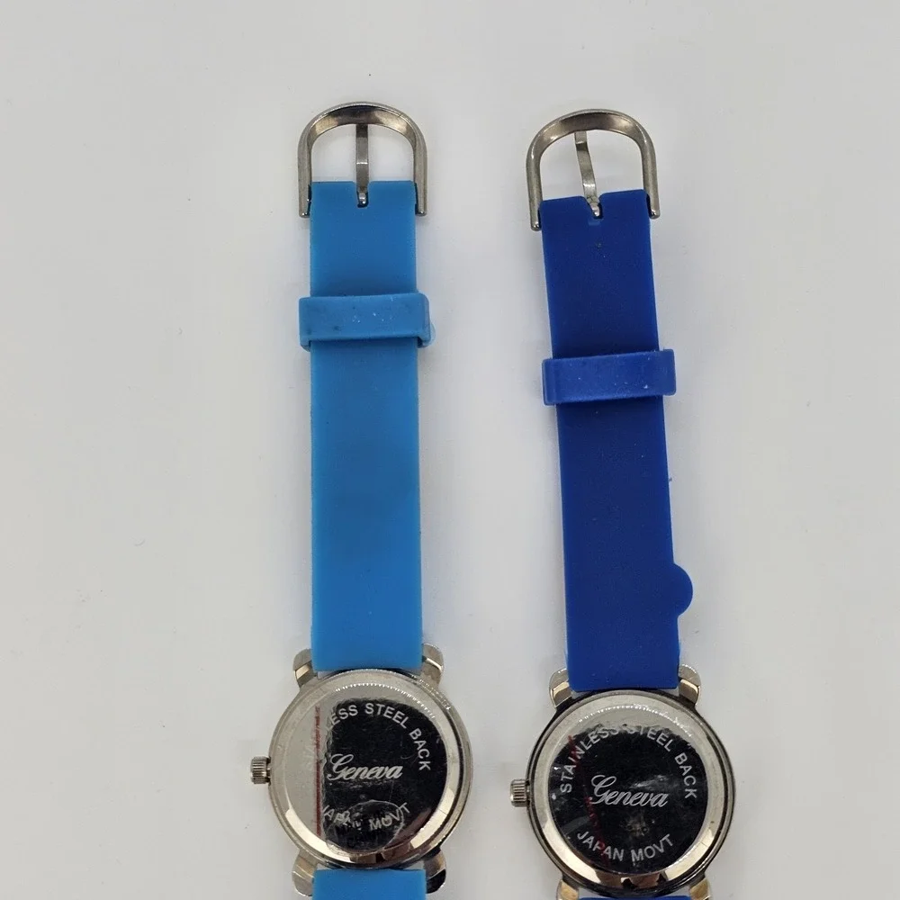 2X Kids Hockey Golf Sport Watches 27MM White Dial Blue Plastic Bands New Battery